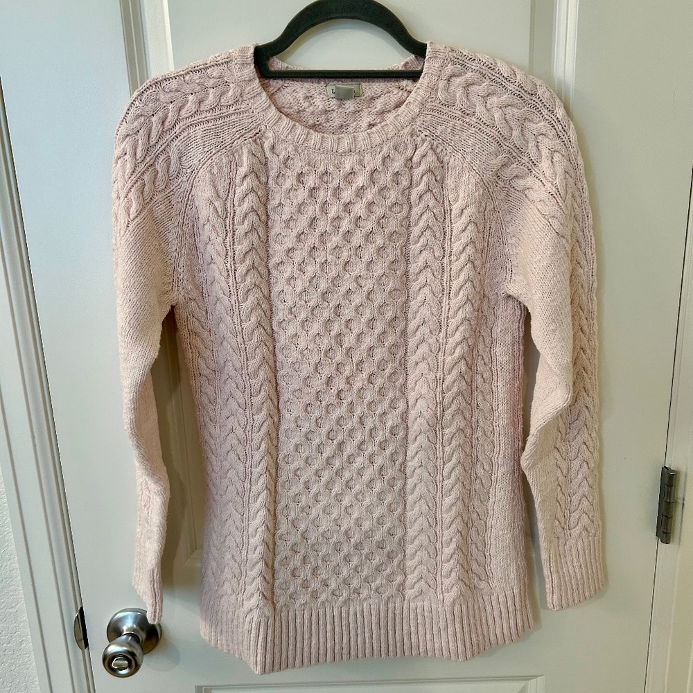 L.L. Bean Light Pink Cotton Cable Knit Sweater